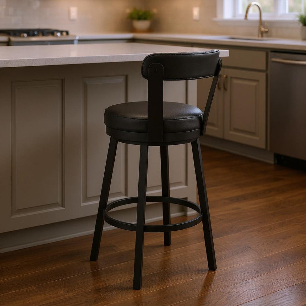 HomeRoots 26" Black Iron Swivel Bar Chair - Modern Counter Height Seating with Faux Leather Comfort & Style 476911