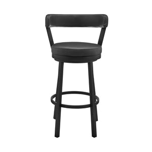 Homeroots 30" Black Faux Leather And Steel Low Back Bar Height Swivel Bar Chair   476912