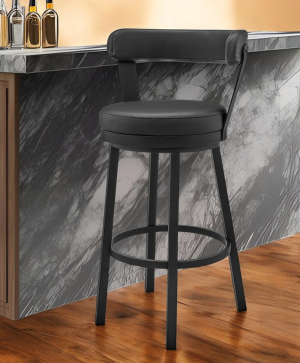 HomeRoots 30" Black Faux Leather Swivel Bar Chair - Modern, Durable, and Comfortable Seating for Home & Bar 476912
