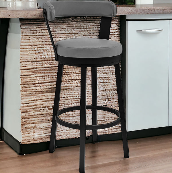 Homeroots 26" Gray And Black Iron Swivel Counter Height Bar Chair   476913