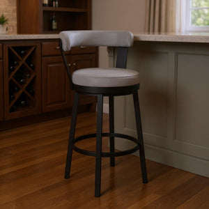 HomeRoots 30" Modern Gray Faux Leather Swivel Bar Stool with Black Metal Accents for Stylish Comfort and Durability 476914