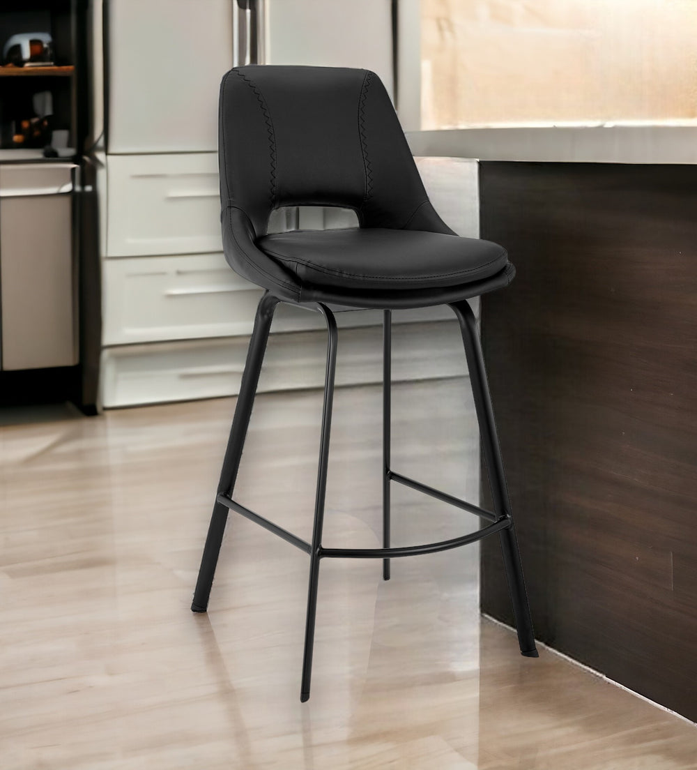 Homeroots 26" Black Iron Swivel Low Back Counter Height Bar Chair   476915