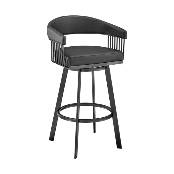 HomeRoots 26" Black Faux Leather Swivel Bar Chair - Modern Iron Design, Ergonomic Comfort for Home Bars & Kitchens 476925