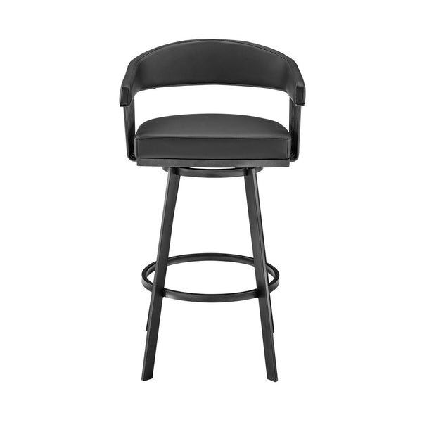 HomeRoots 26" Black Faux Leather Swivel Bar Chair - Modern Iron Design, Ergonomic Comfort for Home Bars & Kitchens 476925