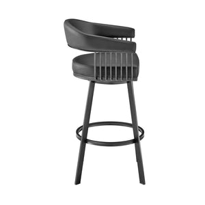 HomeRoots 26" Black Faux Leather Swivel Bar Chair - Modern Iron Design, Ergonomic Comfort for Home Bars & Kitchens 476925