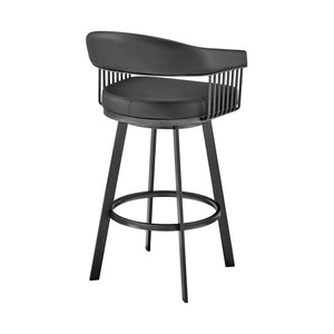 HomeRoots 26" Black Faux Leather Swivel Bar Chair - Modern Iron Design, Ergonomic Comfort for Home Bars & Kitchens 476925