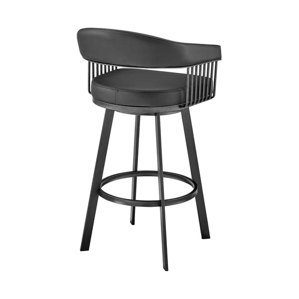 HomeRoots 26" Black Faux Leather Swivel Bar Chair - Modern Iron Design, Ergonomic Comfort for Home Bars & Kitchens 476925