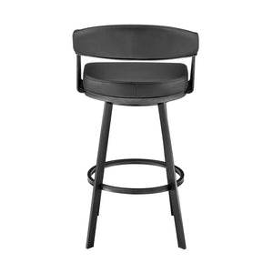 HomeRoots 26" Black Faux Leather Swivel Bar Chair - Modern Iron Design, Ergonomic Comfort for Home Bars & Kitchens 476925