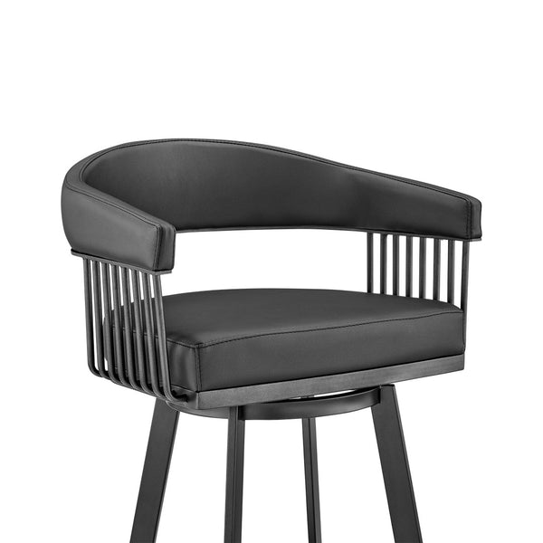 HomeRoots 26" Black Faux Leather Swivel Bar Chair - Modern Iron Design, Ergonomic Comfort for Home Bars & Kitchens 476925