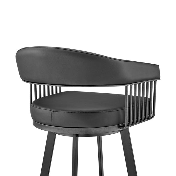 HomeRoots 26" Black Faux Leather Swivel Bar Chair - Modern Iron Design, Ergonomic Comfort for Home Bars & Kitchens 476925