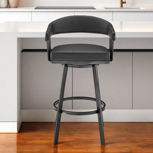 HomeRoots 26" Black Faux Leather Swivel Bar Chair - Modern Iron Design, Ergonomic Comfort for Home Bars & Kitchens 476925