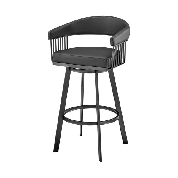 HomeRoots 26" Black Faux Leather Swivel Bar Chair - Modern Iron Design, Ergonomic Comfort for Home Bars & Kitchens 476925