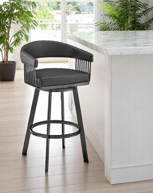 HomeRoots 29" Black Swivel Bar Chair with Iron Frame, Comfortable Upholstery, Modern Design for Home & Bar 476926