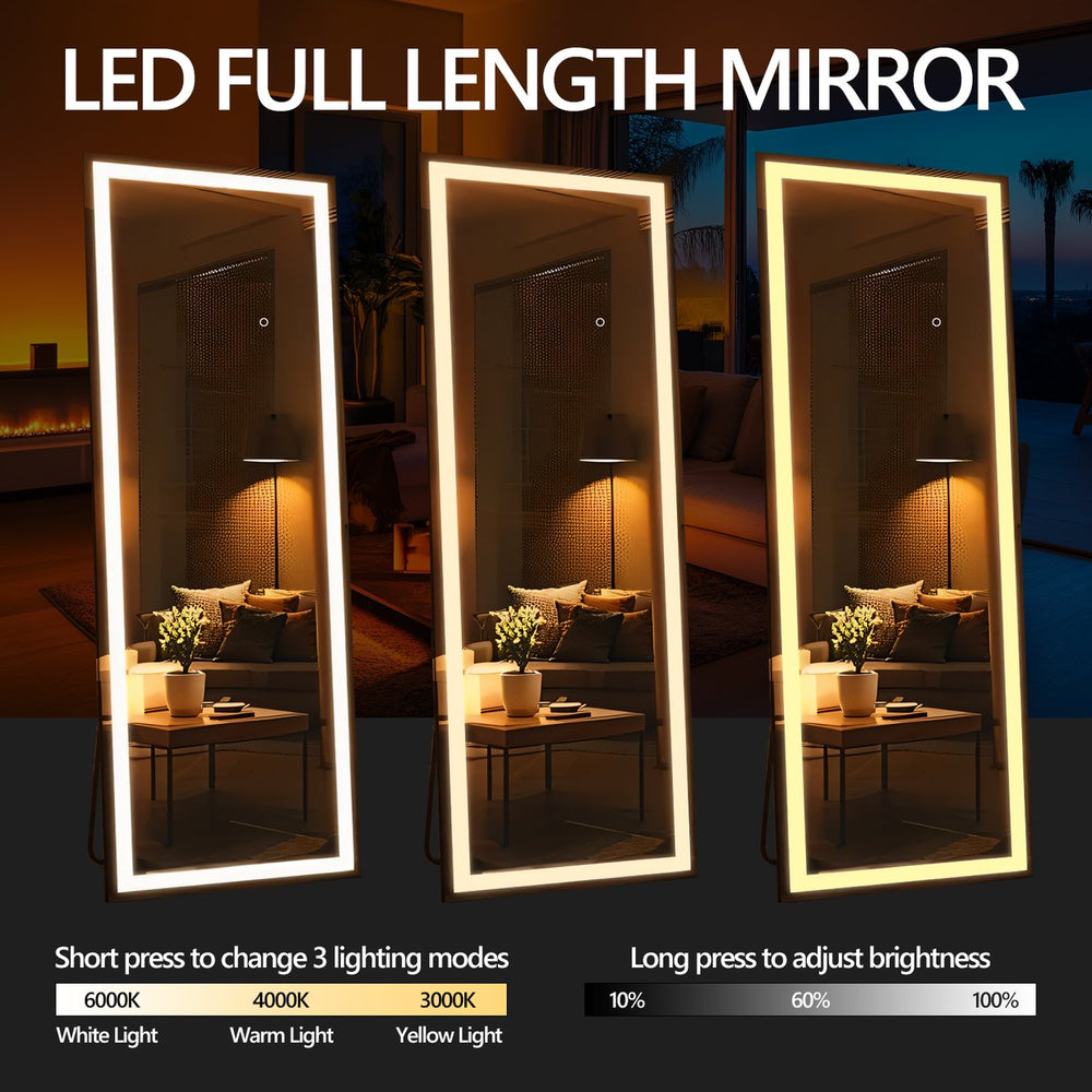 English Elm 79x36 LED Full Length Mirror with 180 LEDs, Dimmable 3-Color Temps, Shatterproof Tempered Glass Frame T3757P347071