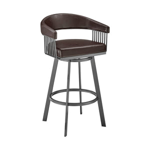 HomeRoots 25" Chocolate Faux-Leather Swivel Counter Stool with Gray Iron Base for Modern Kitchen & Bar Use 476927