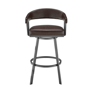 HomeRoots 25" Chocolate Faux-Leather Swivel Counter Stool with Gray Iron Base for Modern Kitchen & Bar Use 476927