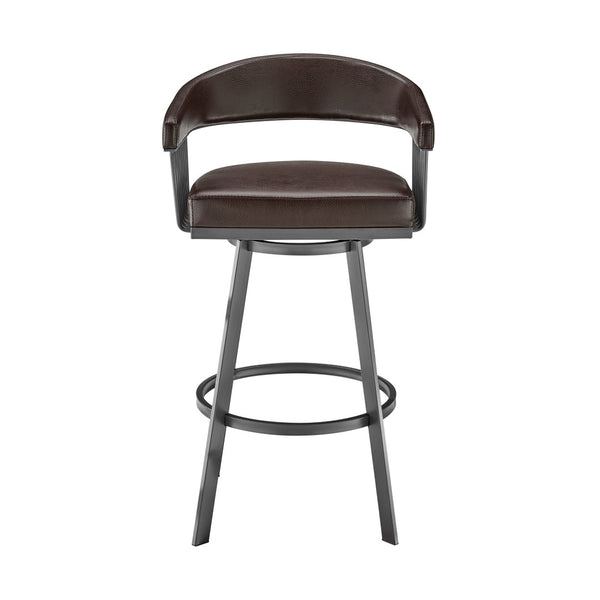 HomeRoots 25" Chocolate Faux-Leather Swivel Counter Stool with Gray Iron Base for Modern Kitchen & Bar Use 476927