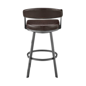 HomeRoots 25" Chocolate Faux-Leather Swivel Counter Stool with Gray Iron Base for Modern Kitchen & Bar Use 476927