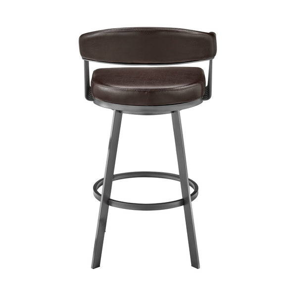 HomeRoots 25" Chocolate Faux-Leather Swivel Counter Stool with Gray Iron Base for Modern Kitchen & Bar Use 476927