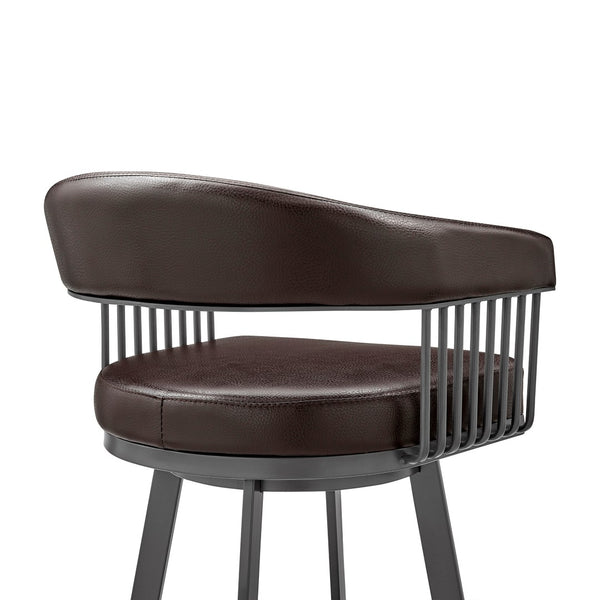 HomeRoots 25" Chocolate Faux-Leather Swivel Counter Stool with Gray Iron Base for Modern Kitchen & Bar Use 476927