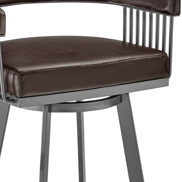 HomeRoots 25" Chocolate Faux-Leather Swivel Counter Stool with Gray Iron Base for Modern Kitchen & Bar Use 476927