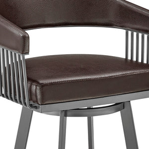 Homeroots 29" Chocolate And Gray Iron Swivel Low Back Bar Height Bar Chair   476928