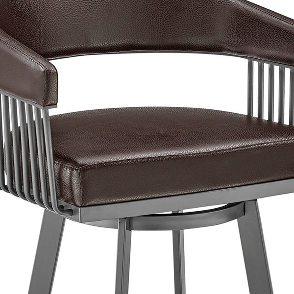Homeroots 29" Chocolate And Gray Iron Swivel Low Back Bar Height Bar Chair   476928