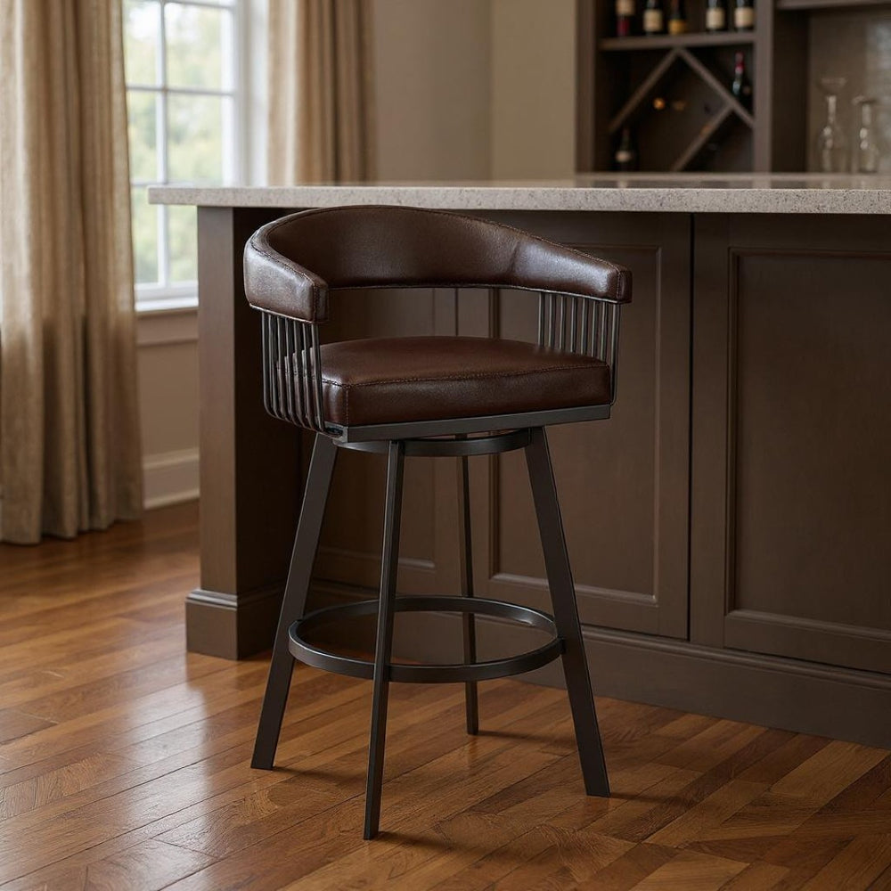 HomeRoots 29" Chocolate & Gray Iron Swivel Bar Chair - Modern, Stylish Seating for Home Bars & Kitchens 476928