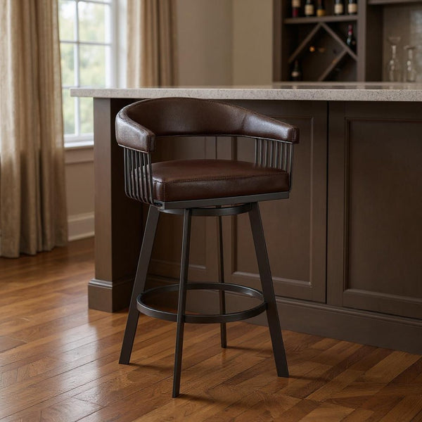 HomeRoots 29" Chocolate & Gray Iron Swivel Bar Chair - Modern, Stylish Seating for Home Bars & Kitchens 476928
