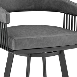 Homeroots 25" Gray And Black Iron Swivel Low Back Counter Height Bar Chair   476929