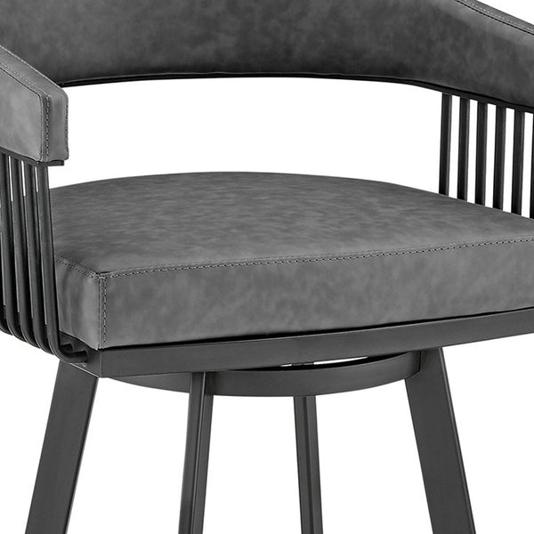 Homeroots 25" Gray And Black Iron Swivel Low Back Counter Height Bar Chair   476929