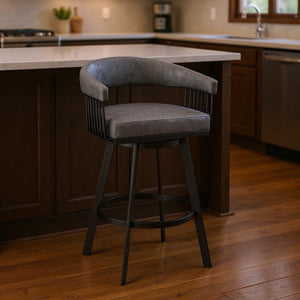 HomeRoots 25" Gray And Black Iron Swivel Low Back Counter Bar Stool - Modern Comfort for Any Space 476929