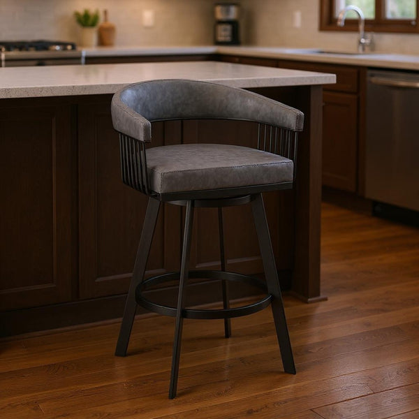 HomeRoots 25" Gray And Black Iron Swivel Low Back Counter Bar Stool - Modern Comfort for Any Space 476929
