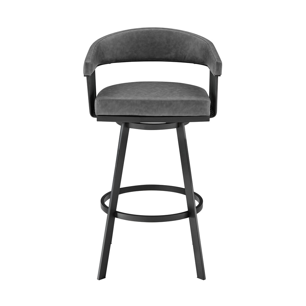 Homeroots 29" Gray And Black Iron Swivel Low Back Bar Height Bar Chair   476930