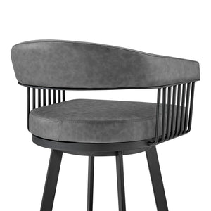 Homeroots 29" Gray And Black Iron Swivel Low Back Bar Height Bar Chair   476930