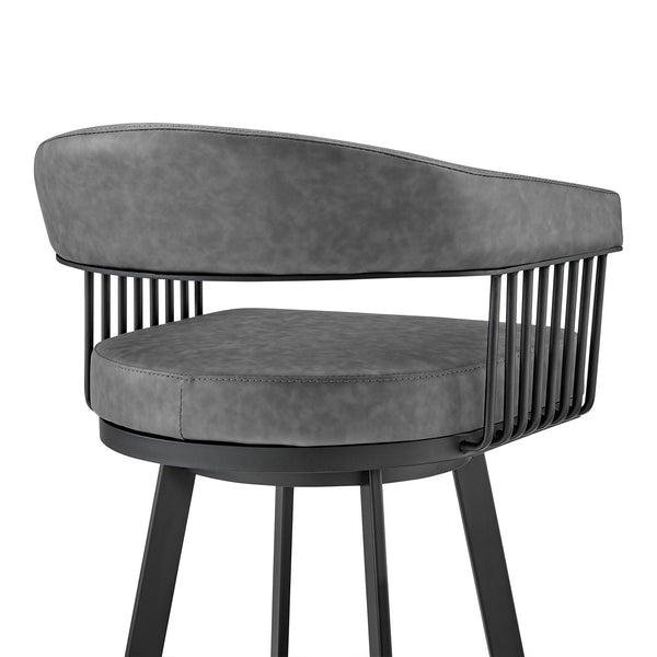 Homeroots 29" Gray And Black Iron Swivel Low Back Bar Height Bar Chair   476930