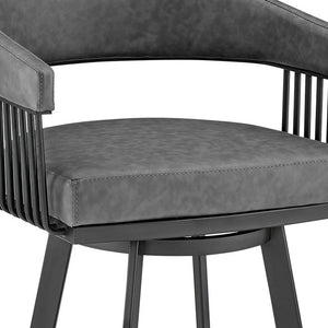 Homeroots 29" Gray And Black Iron Swivel Low Back Bar Height Bar Chair   476930
