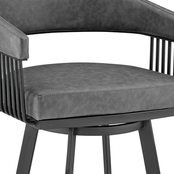 Homeroots 29" Gray And Black Iron Swivel Low Back Bar Height Bar Chair   476930