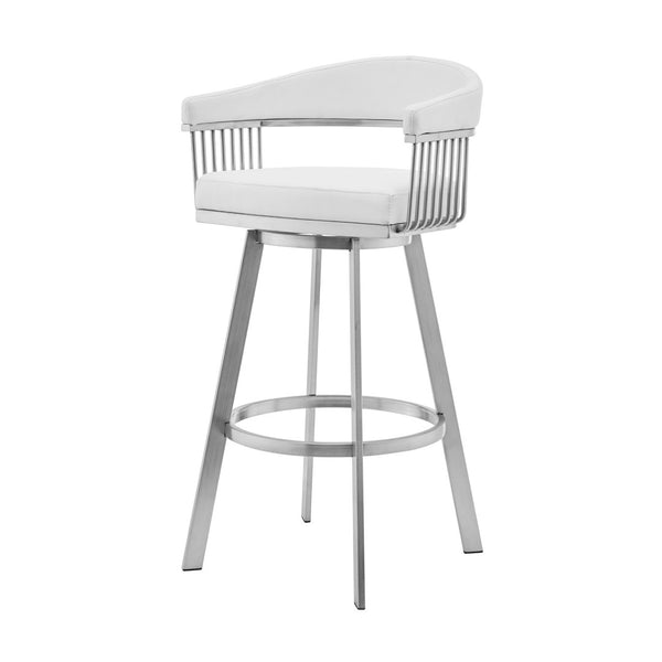 HomeRoots 25" Modern White & Silver Iron Swivel Counter Bar Chair - Cozy Faux Leather & Ergonomic Design 476931
