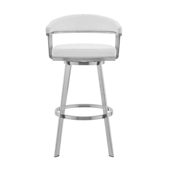 HomeRoots 25" Modern White & Silver Iron Swivel Counter Bar Chair - Cozy Faux Leather & Ergonomic Design 476931