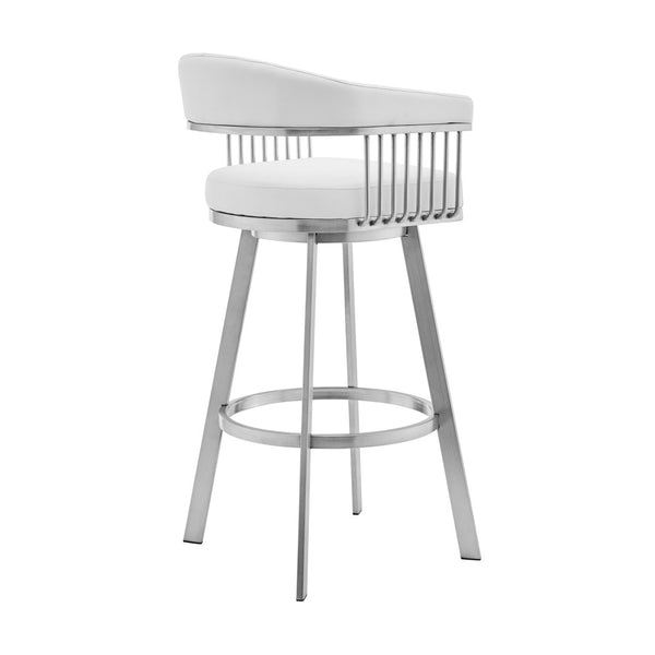 HomeRoots 25" Modern White & Silver Iron Swivel Counter Bar Chair - Cozy Faux Leather & Ergonomic Design 476931