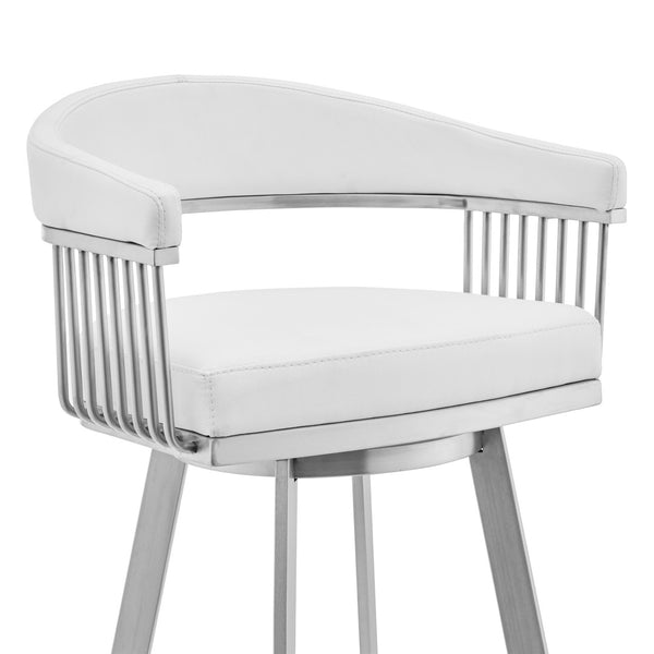HomeRoots 25" Modern White & Silver Iron Swivel Counter Bar Chair - Cozy Faux Leather & Ergonomic Design 476931