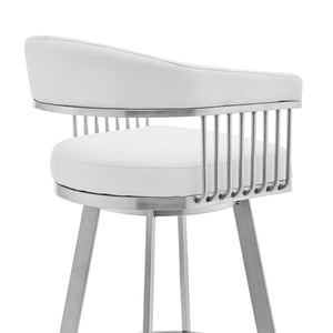 HomeRoots 25" Modern White & Silver Iron Swivel Counter Bar Chair - Cozy Faux Leather & Ergonomic Design 476931