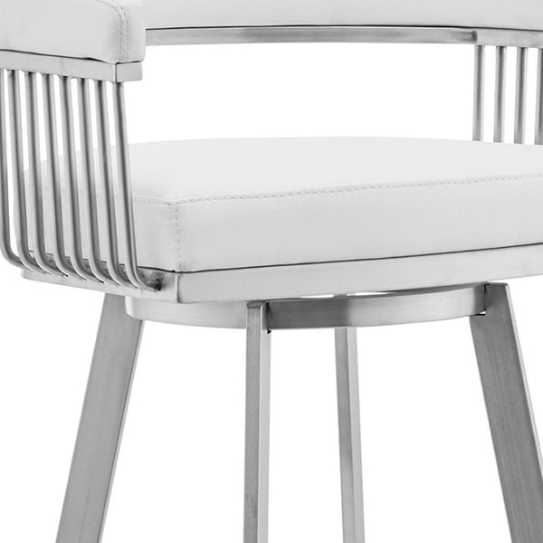 HomeRoots 25" Modern White & Silver Iron Swivel Counter Bar Chair - Cozy Faux Leather & Ergonomic Design 476931