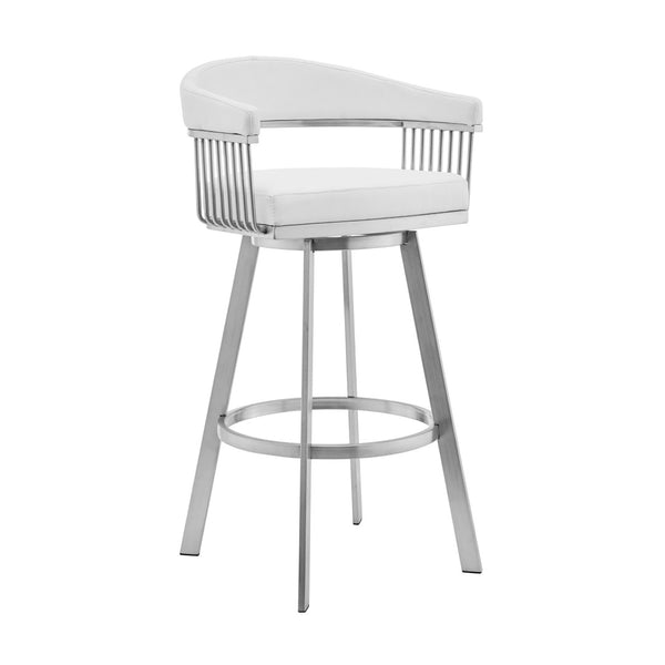 HomeRoots 25" Modern White & Silver Iron Swivel Counter Bar Chair - Cozy Faux Leather & Ergonomic Design 476931