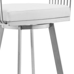 Homeroots 29" White And Silver Iron Swivel Low Back Bar Height Bar Chair   476932