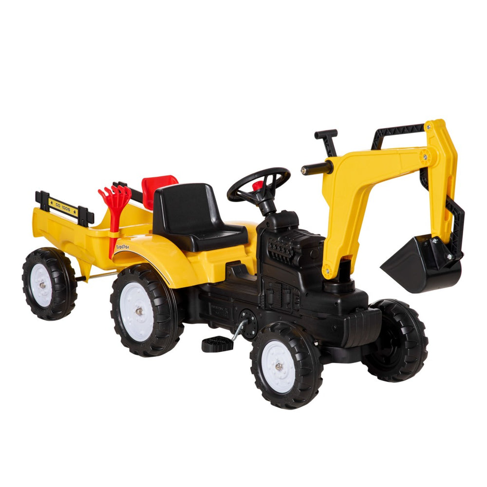 English Elm Aosom Kids Pedal Ride on Excavator Toy with Digging Bucket and Detachable Trailer W2225P217064