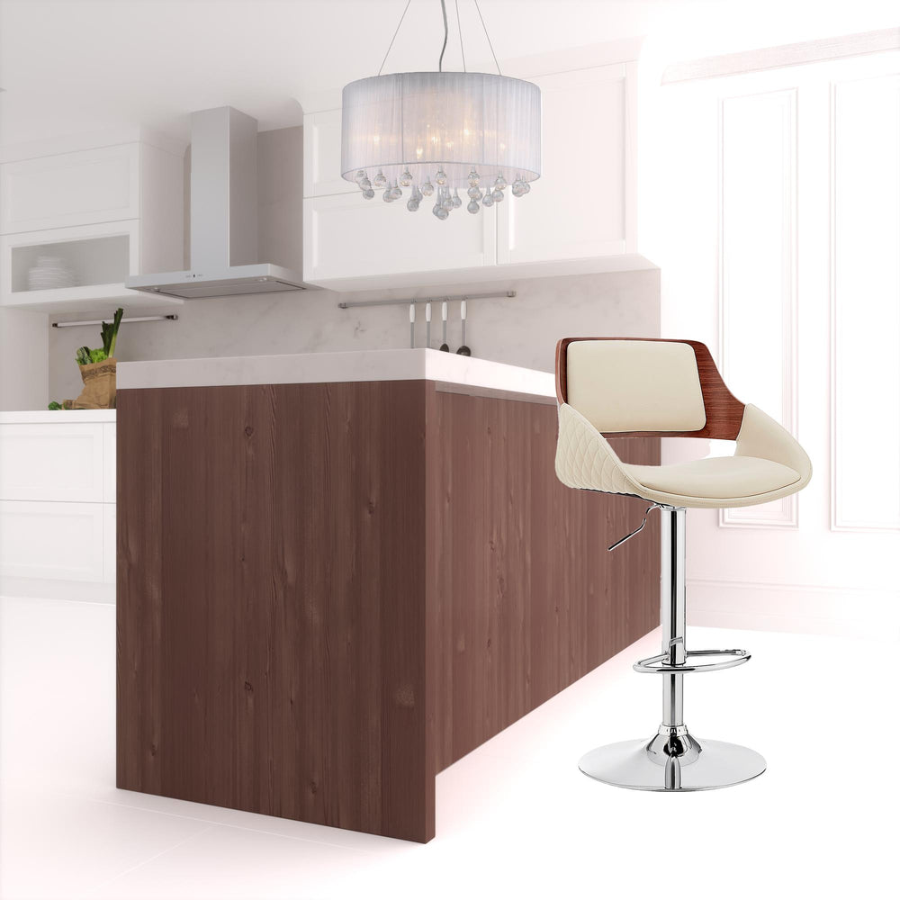 Homeroots 25" Cream And Silver Iron Swivel Low Back Adjustable Height Bar Chair   476934