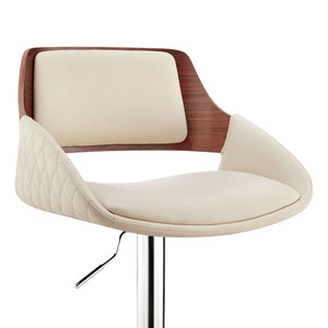 Homeroots 25" Cream And Silver Iron Swivel Low Back Adjustable Height Bar Chair   476934