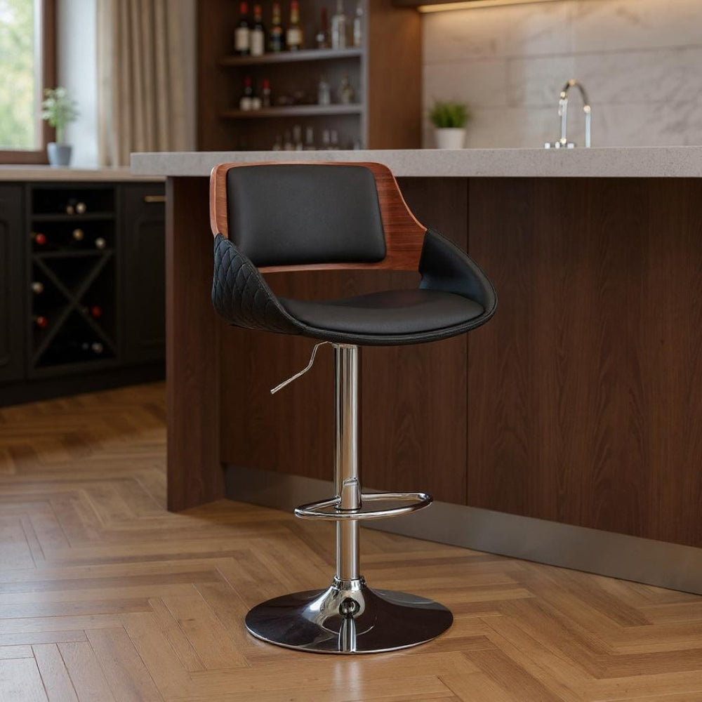 HomeRoots 25" Stylish Black & Silver Iron Swivel Bar Chair - Adjustable Height, 360° Mobility & Comfort Seat 476935